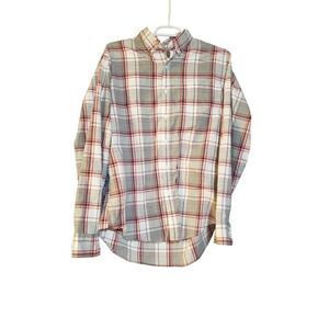 J.‎ Crew Shirt Mens Medium M Red Plaid Check Button Up Long Sleeve Preppy Casual